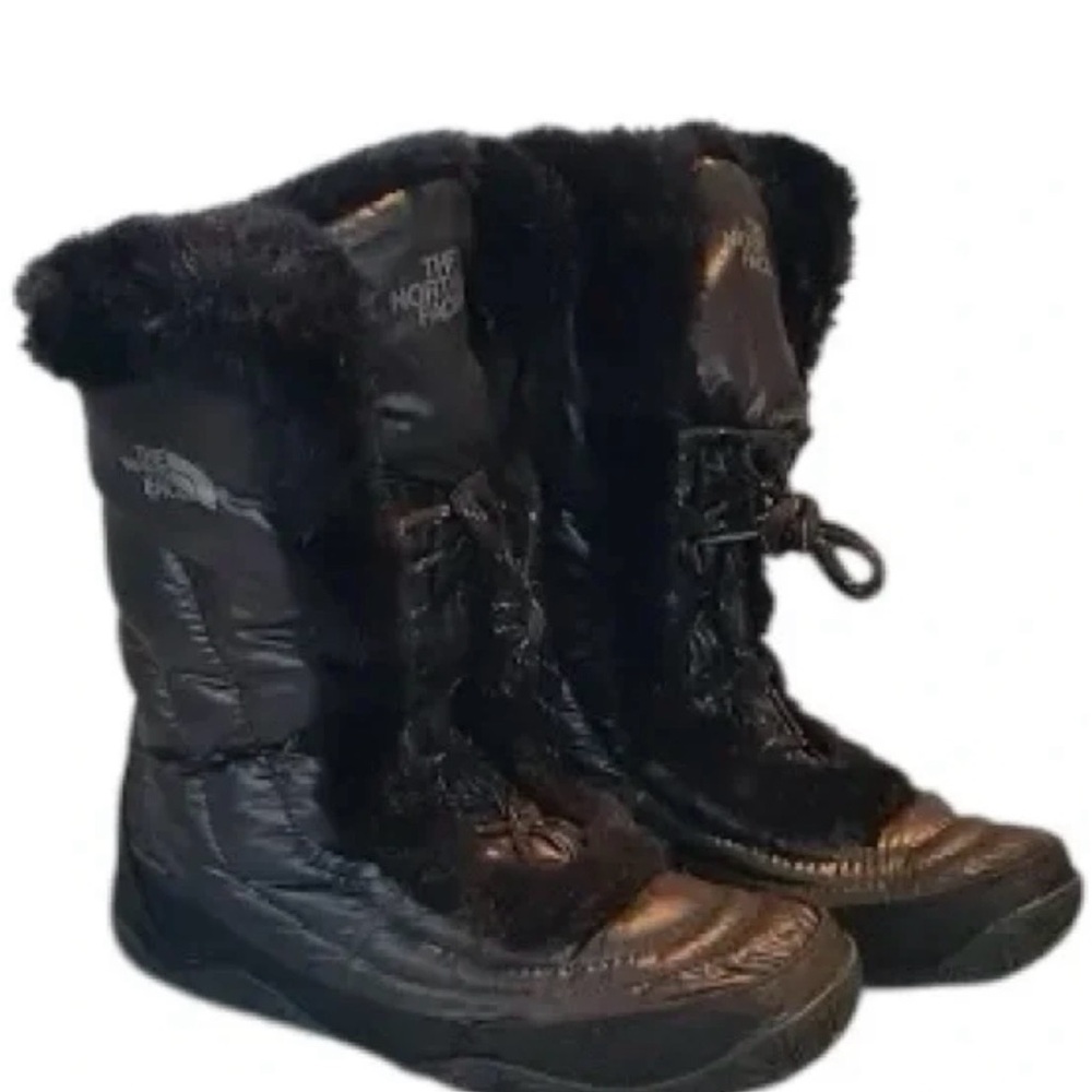 The North Face Women's Black Insulated Fur-Trim Winter Boots size 8